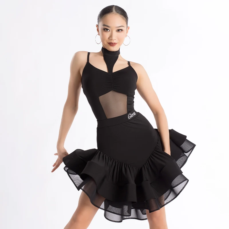 Latin Dance Costume Set Customized Mesh Splicing Top+Sexy Fishtail Skirt 2pcs Adult Rumba Tango Professional Performance Costume