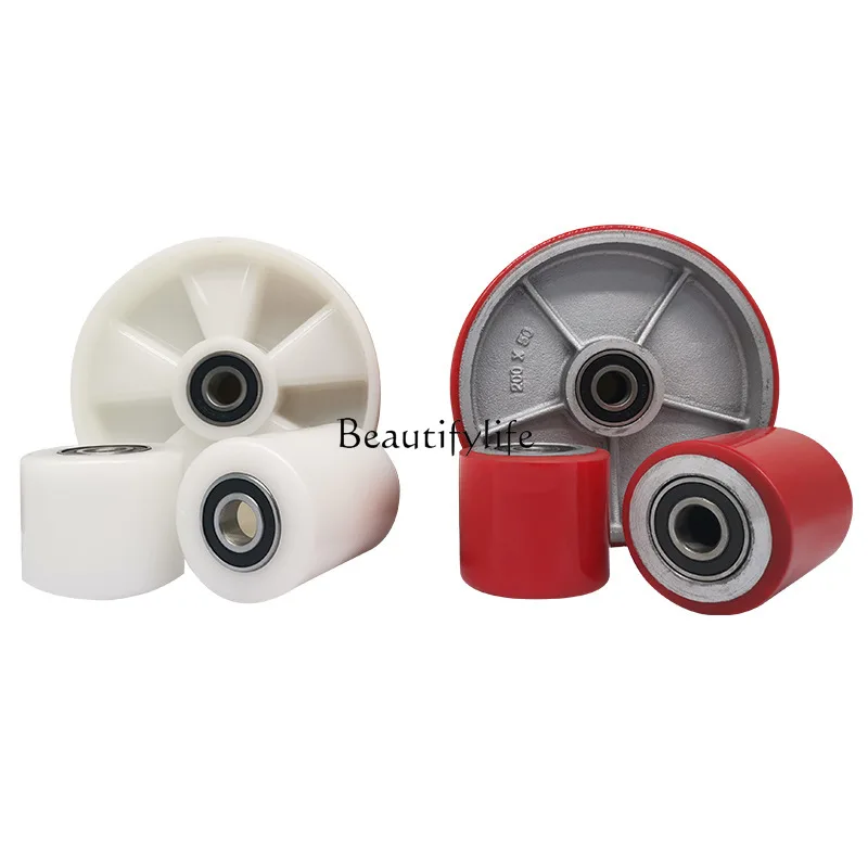 

Manual hydraulic forklift wheels Red iron core PU with bearing casters High load Low noise Wear resistance