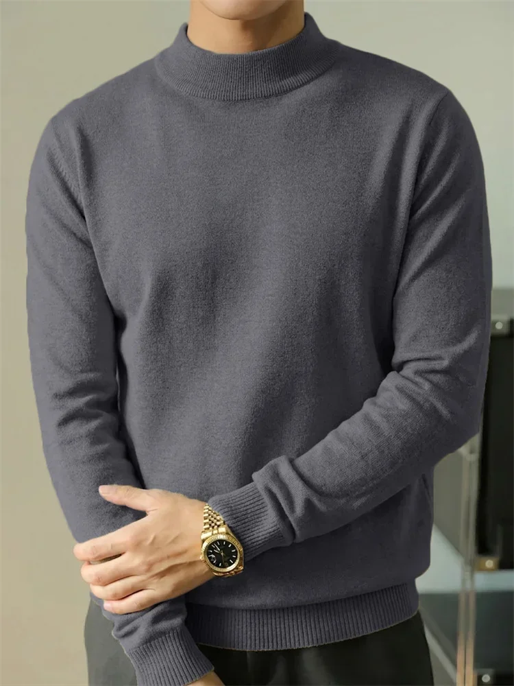 Herbst Herrenpullover Lässig Einfarbig Slim Fit Stehkragen Schlichter Stil Old Money Mode Herren Strickpullover Alltagskleidung – Detail 5