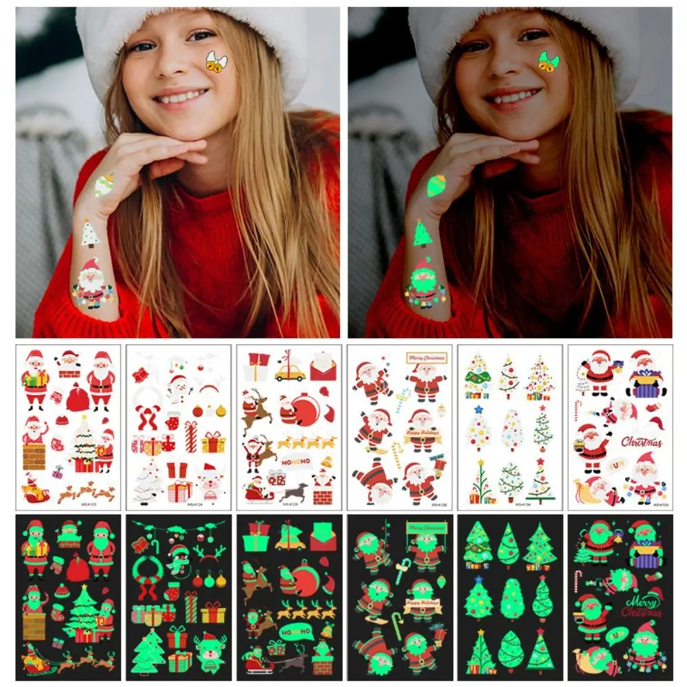 Cartoon Lichtgevende Tattoo Stickers Waterdicht Glow in The Dark Kerst Tattoo Stickers Decoraties Schattig Kinderspeelgoed voor kinderen
