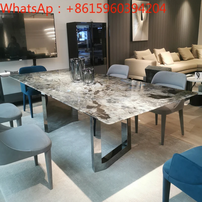 Italian marble table designer custom minimalist rectangular table living room light luxury villa family dining table and chair