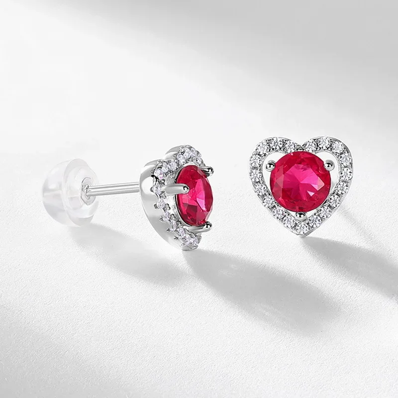 Love Full of Diamonds Cultivated Ruby Earrings 18K Gold Inlaid with Colored Baby Stones PT950 Platinum Earrings