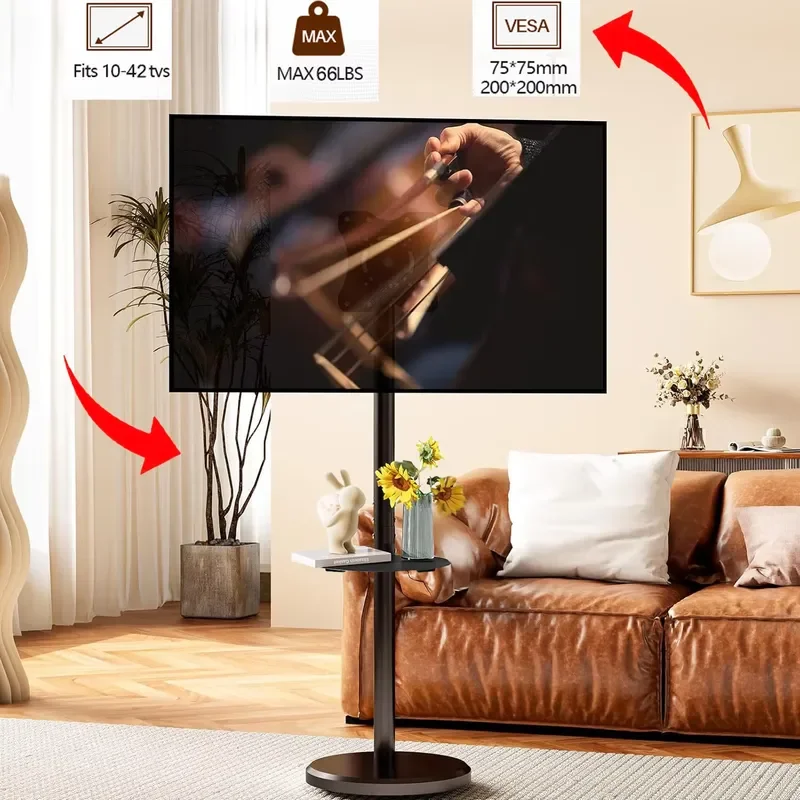 Height Adjustable Rolling TV Stand for 10-42 Inch TV up to 66 Pounds Portrait to Landscape Heavy Mobile TV Cart with