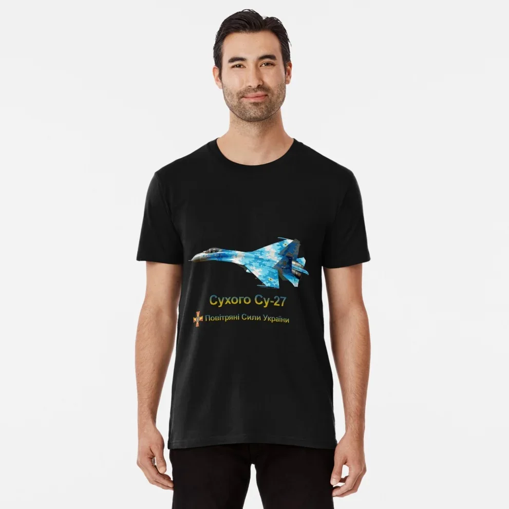 

Ukrainian Air Force Sukhoi Su-27 Fighter T-Shirt 100% Cotton O-Neck Short Sleeve Summer Casual Mens T-shirt Streetwear