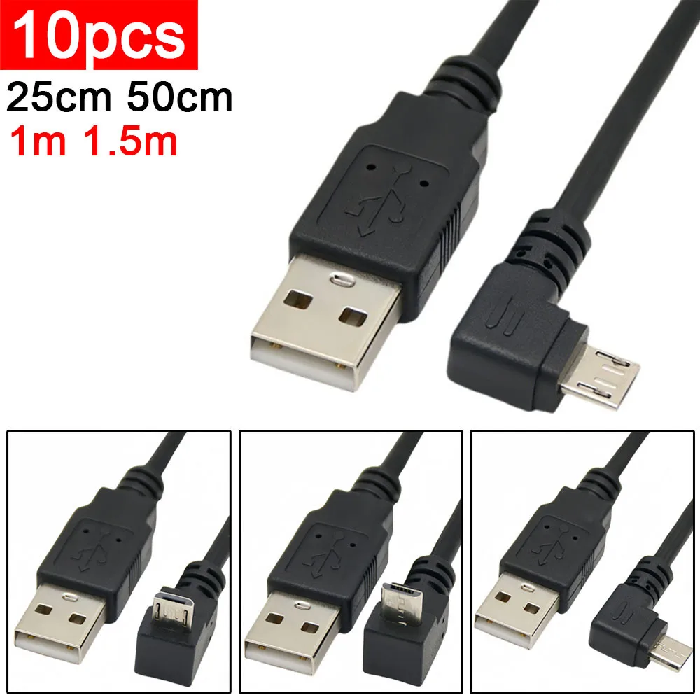 

10pcs Micro 5Pin USB Data Cable With 90 Degree Bend Up Down Left Right Android Bend For Android Phone Charging Connection 50cm