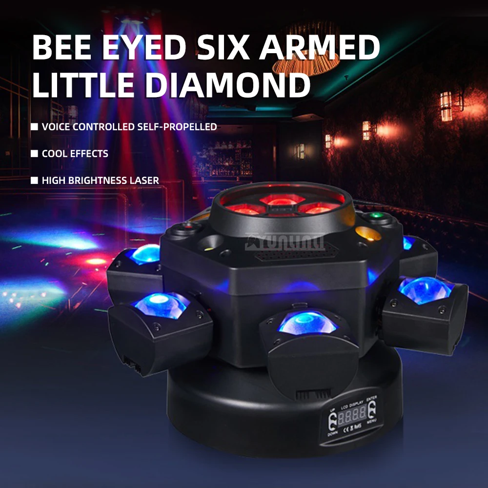 New Bee-Eye Six-Arm Little Vajra Laser Beam Light, Bar and Lounge Ambient Lighting, KTV Whirlwind Moving Head Stage Light