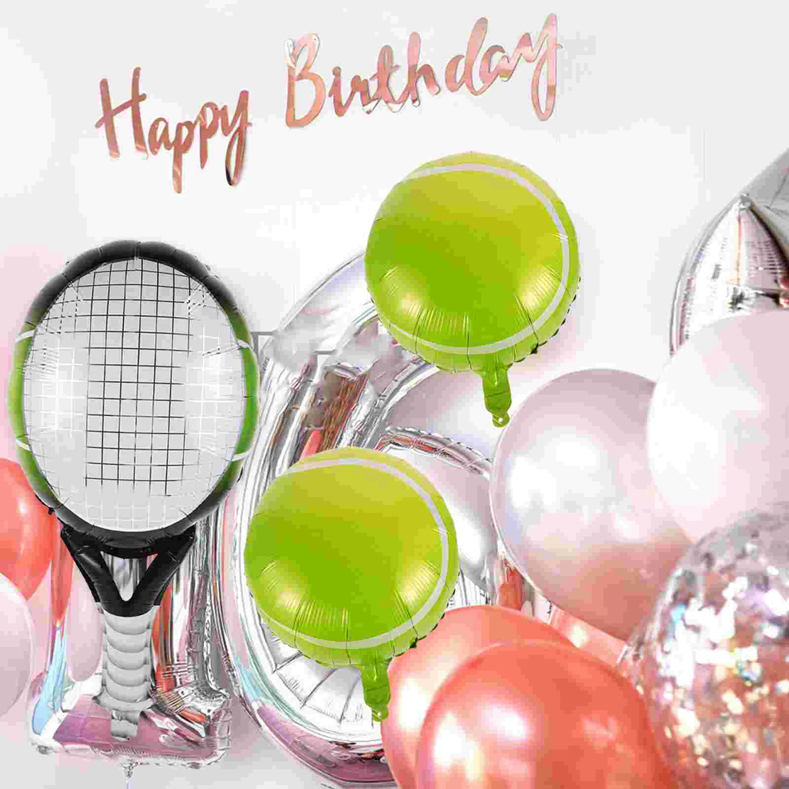 4 Pcs Inflatable Tennis Decoration Green Balloons Birthday Tableware Racket Decorations Cake Aluminum Foil Pickleball Baby