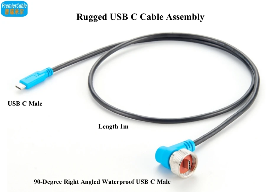 Robustes wasserdichtes USB-C-Kabel 90 Grad rechtwinkliges, robustes IP67-Typ-C-Stecker auf C-Stecker 90-Grad-Winkel-USB-C-Kabel – Detail 2