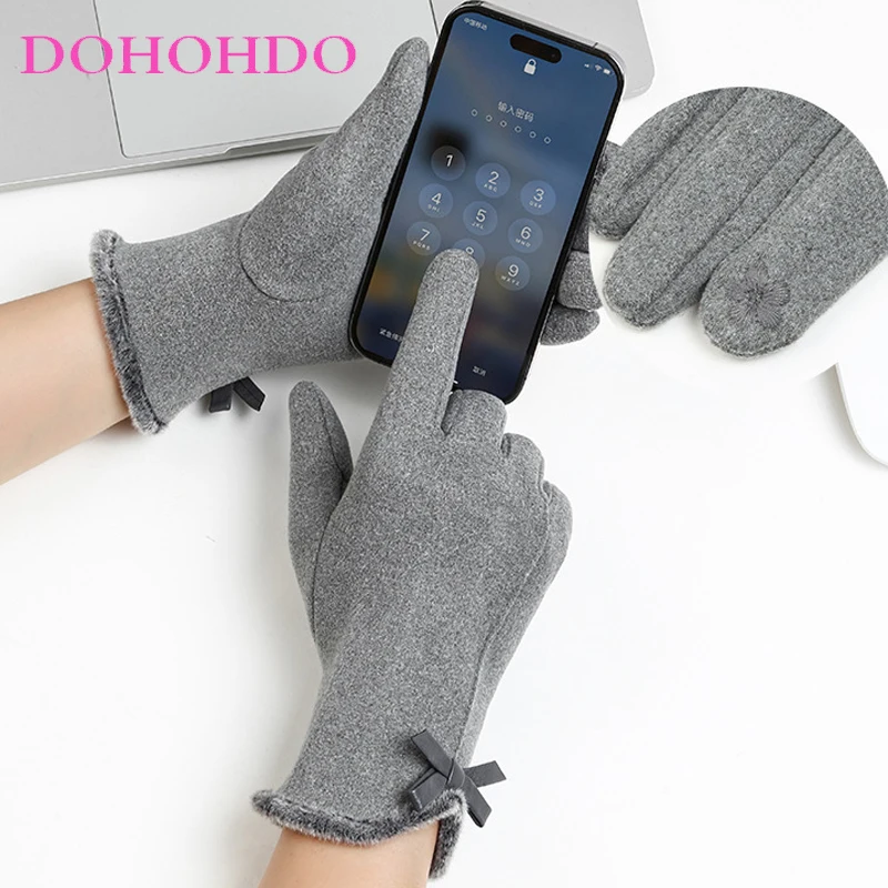 Velvet Black Gloves Heating Touch-screen Gloves Women Warm Autumn Winter Plus Velvet Fashion Riding Windproof Motorcycle Gloves