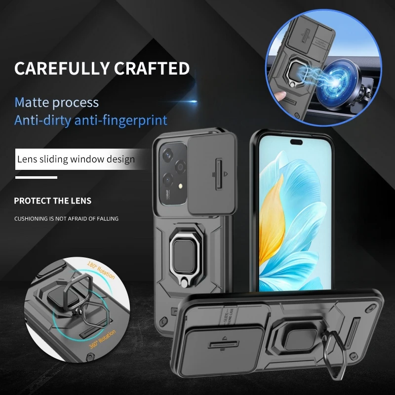 Armor Funda For Honor 200Lite Case Slide Camera Protection Ring Stand Phone Cover for Honer Honar Honor 200 Lite Light 5G Coque