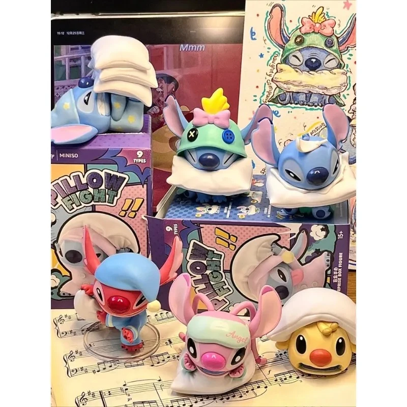 2026 8 pièces/ensemble Disney Stitch Needle Pillow Party Series Blind Box Doll Qversion PVC Model Table Decoration Collect Toy Gift