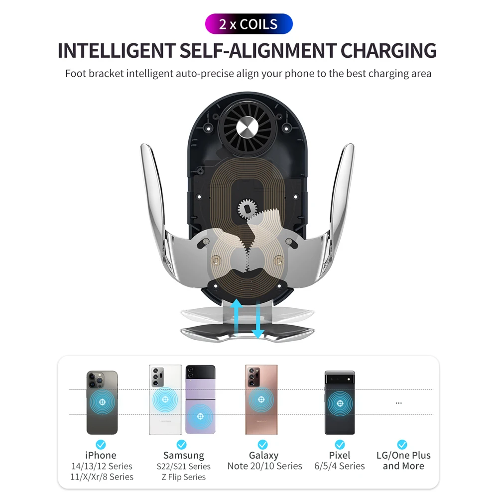 Auto Clamping Wireless Car Charger Cup Holder Phone Mount for Z Flip 4 3 2 iPhone 14 13 12 11 Pro Max for Tesla Qi Fast Charging