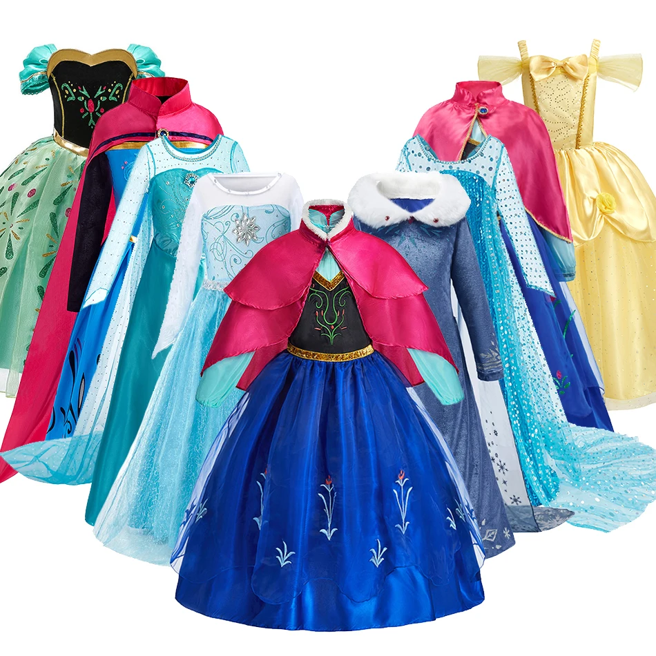 Girl Elsa Anna Dress Kids Cosplay Christmas Flower Clothes Children Belle Performance Sequins Costume Princess Birthday Disguise