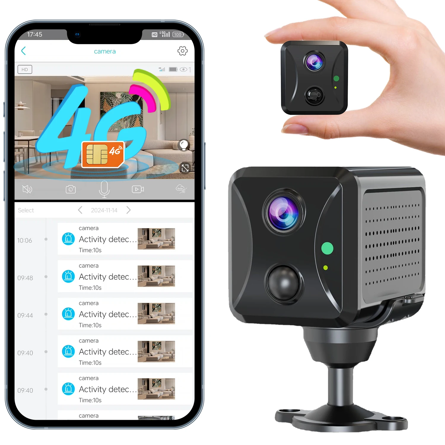 PEGATAH 5MP Mini 4G LTE SIM Card PIR Human Detection Camera Built in Battery Outdoor Indoor Home Security CCTV Ubox APP