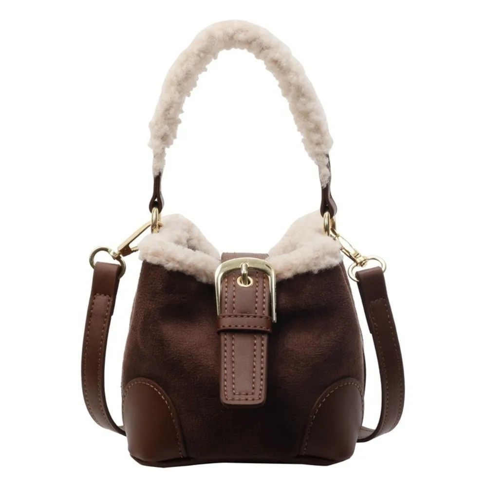 Novo mini sacos femininos versátil lã de cordeiro balde bolsa de ombro crossbody bolsa elegante outono inverno