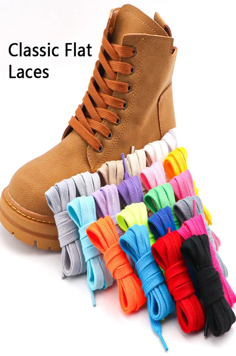Flache 8mm klassische Schnürsenkel für Sneaker, farbige Schnürsenkel für Skates, Sportschuhe, Stiefel, Schnürsenkelzubehör für Damen und Herren, Neu – Detail 1