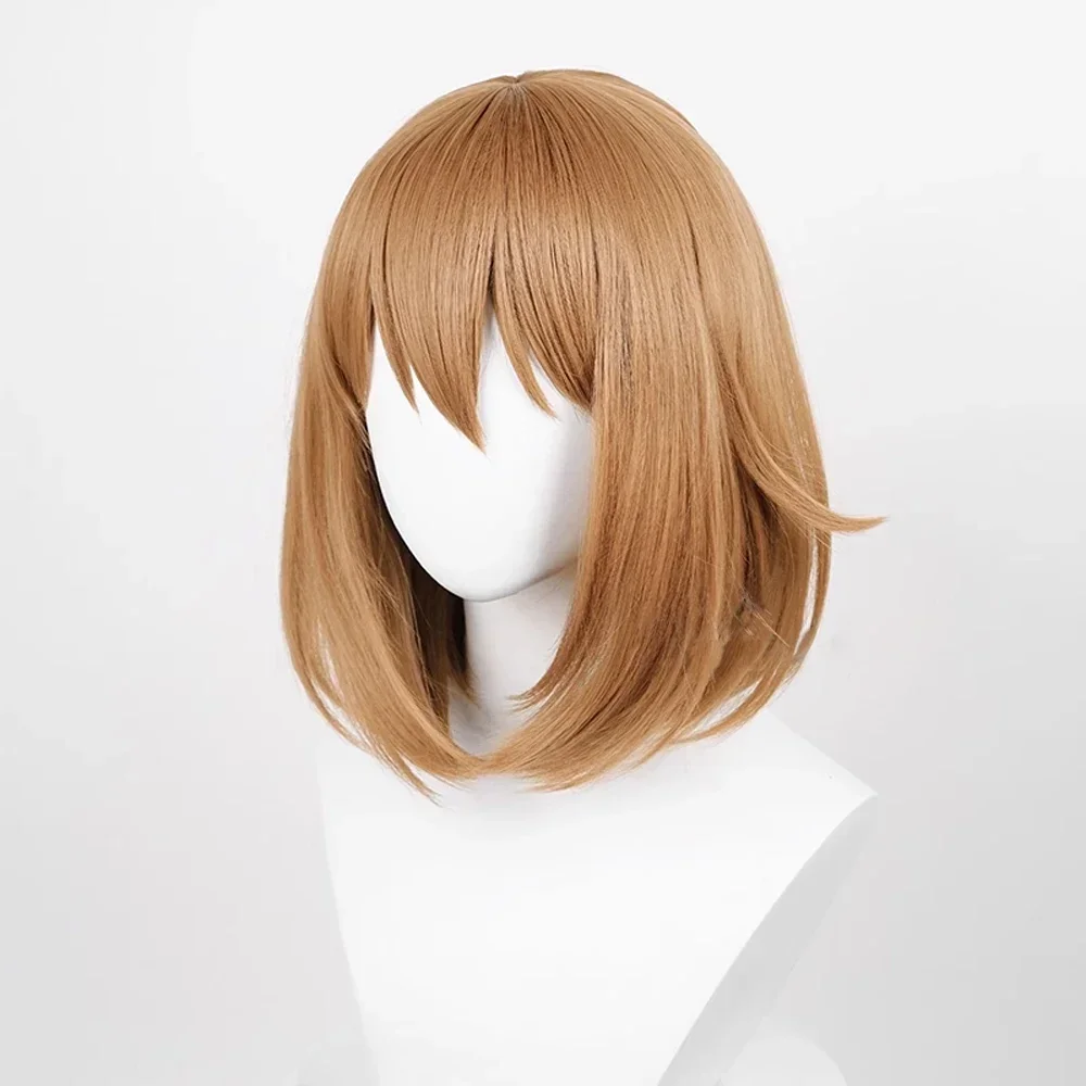 Peluca sintética para mujer, pelo corto de lino marrón liso de Anime, peluca resistente al calor para fiesta