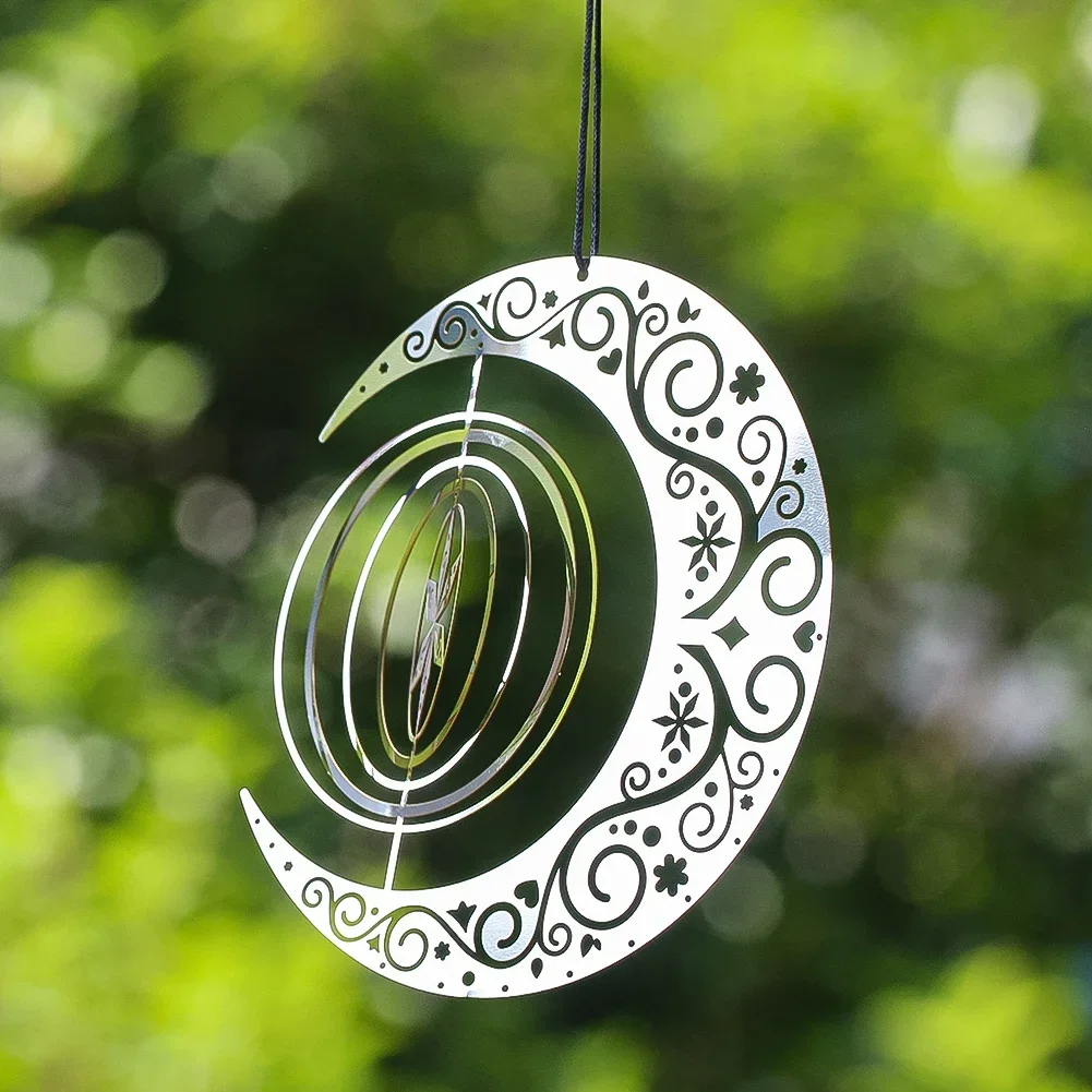 3d Mandala Rotating Wind Chimes Pendant Nordic Garden Patio Hanging Decorations Stainless Steel Moon Snowflake Blades Room Decor