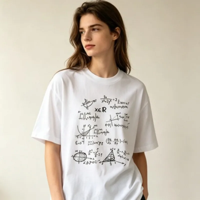 Mathematical Formula Printed Women's T-shirt Casual Clothing Street Hip-hop Short Sleeved Personalized Breathable Women's Top
