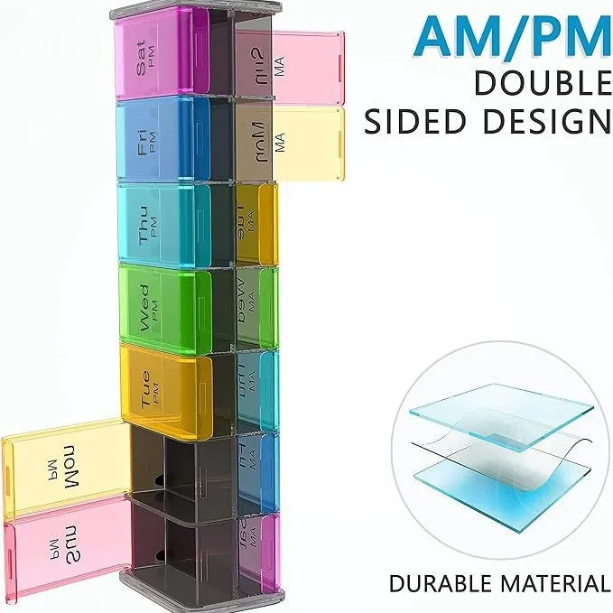 منظم حبوب كبيرة جدًا منظم 7 أيام 14 شبكة سفر محمولة مع مقصورات كبيرة لزيوت الأسماك في دواء الفيتامينات