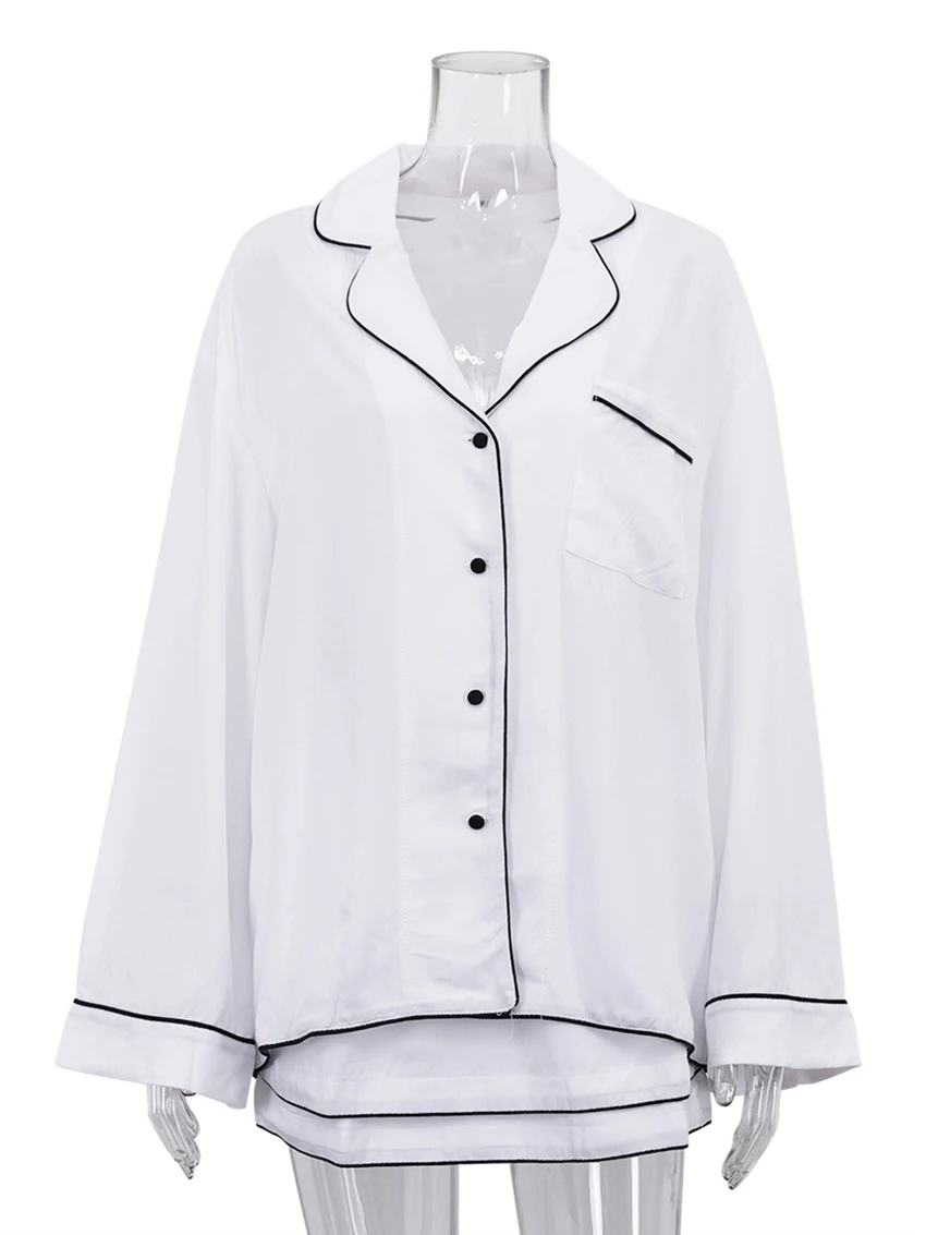 Marthaiqqi New 2025 Women Nightgowns Suit Sexy Turn-Down Collar Sleepwear Long Sleeve Nightwear Shorts Casual Ladies Nightie Set