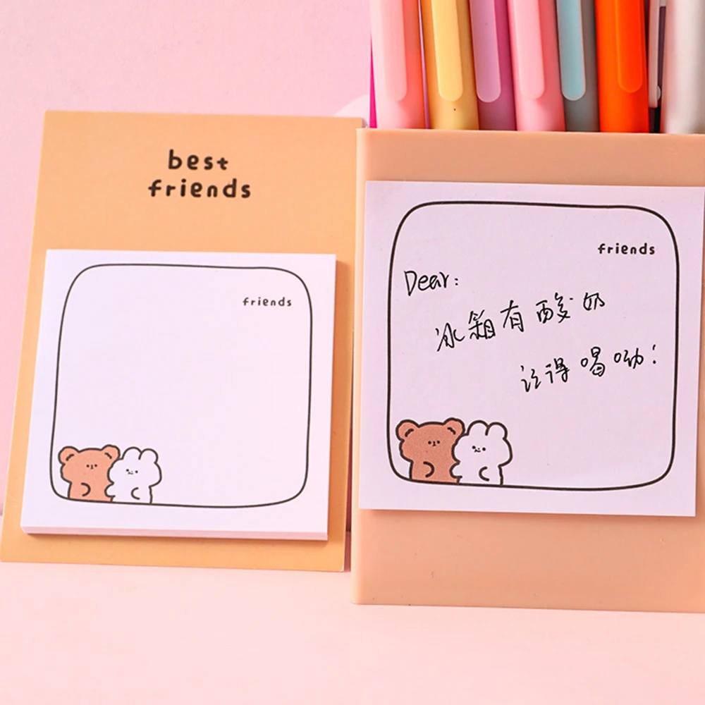 Cute Bear Sticky Note Book Self Adhesive Message Stickers Cartoon Portable Notepads Stationery Sticky Notes Office Accessories