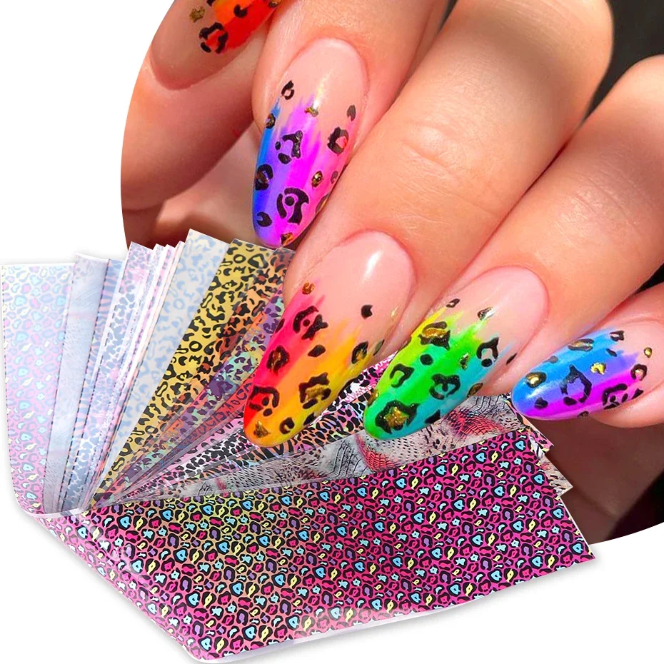 10pcs Colorful Leopard Print Nail Transfer Foil Tiger Skin Zebra Wild Animal Stripe Starry Sky Paper Winter Sexy Style Manicure