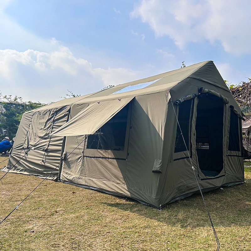 

Manufacturer Waterproof Air Tent Outdoor 210g Polyester-cotton Glamping Inflatable Winter Camping Tent 10-12 People Frame Tent