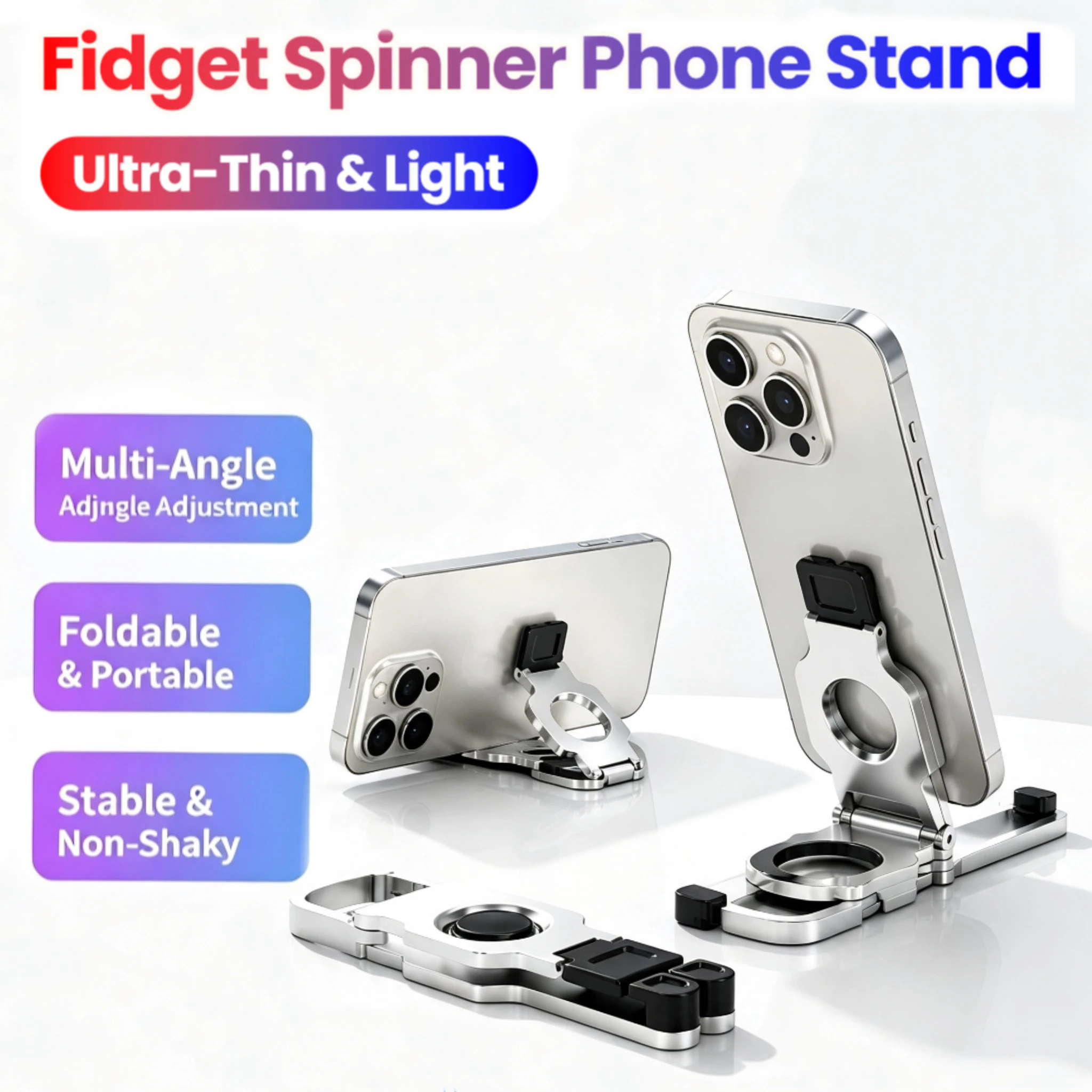 Nouveau support de téléphone pliable, portable, antidérapant, réglable, pour voyage en extérieur, support de bureau, jouet de décompression à gyroscope pour le pouce