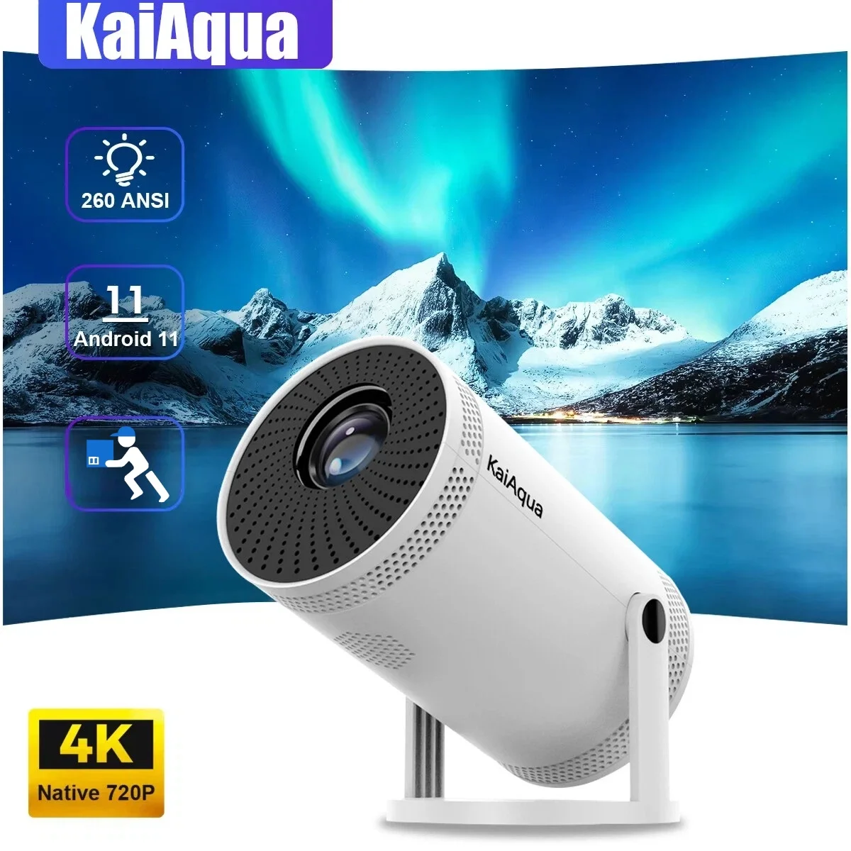 

Home theater outdoor portable projector Transpeed Android 11 260ANSI projector Allwinner 713 1280 * 720P4K180 BT 5.0