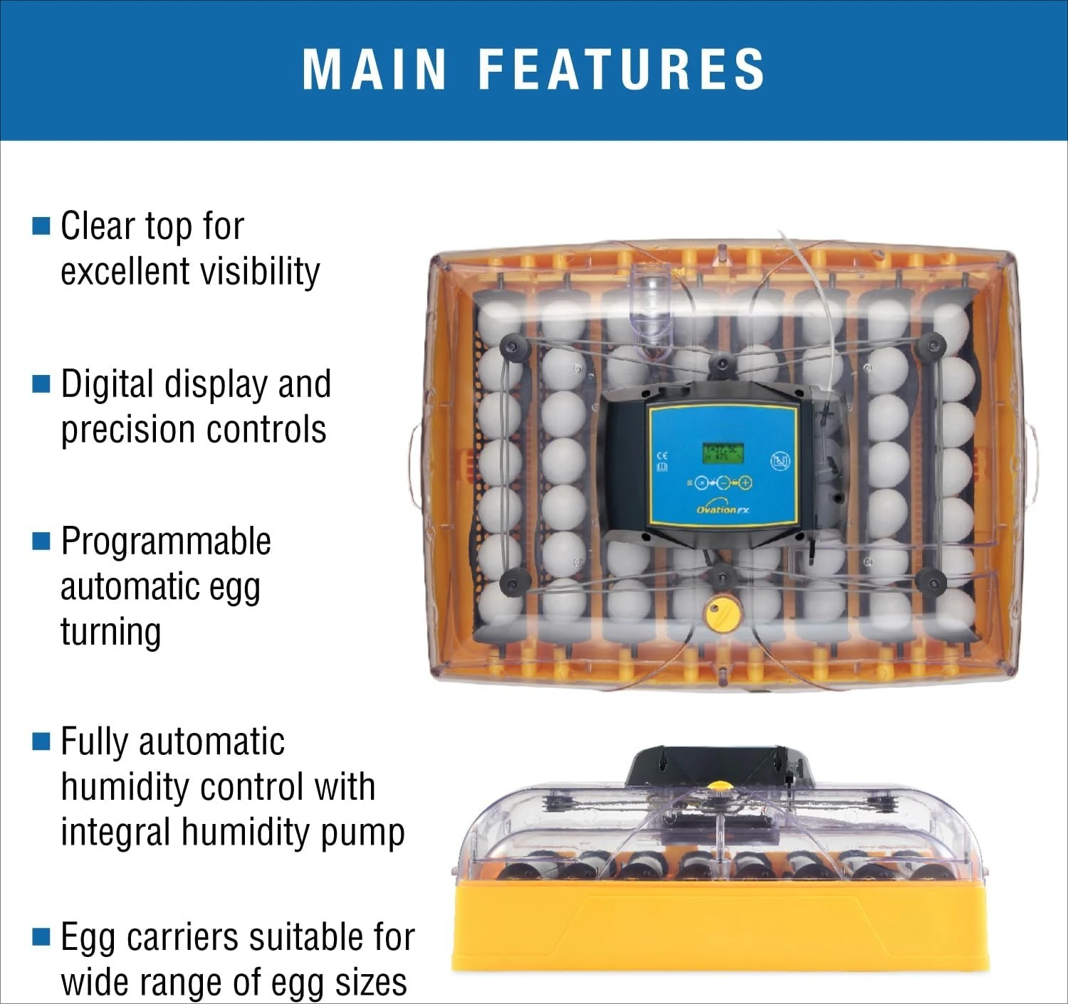 

Инкубатор для яиц Ovation 56 EX с автоматическим контролем влажности и поворотом яиц для инкубации курицы 56, утки, других птичьих яиц, горячих