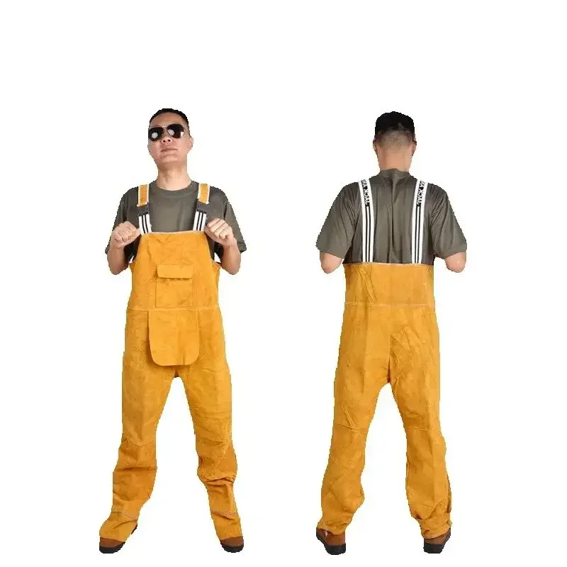 

Welding Strap Suit Men Bib Overall Safety Coverall High Temperature Protective Leather Flame Retardant Repair Welder Strap Pants