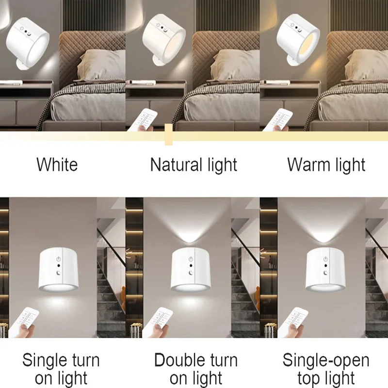 Veilleuse LED rotative à double tête, télécommande tactile, aste par USB, sans fil, portable, lampe de chambre, 360