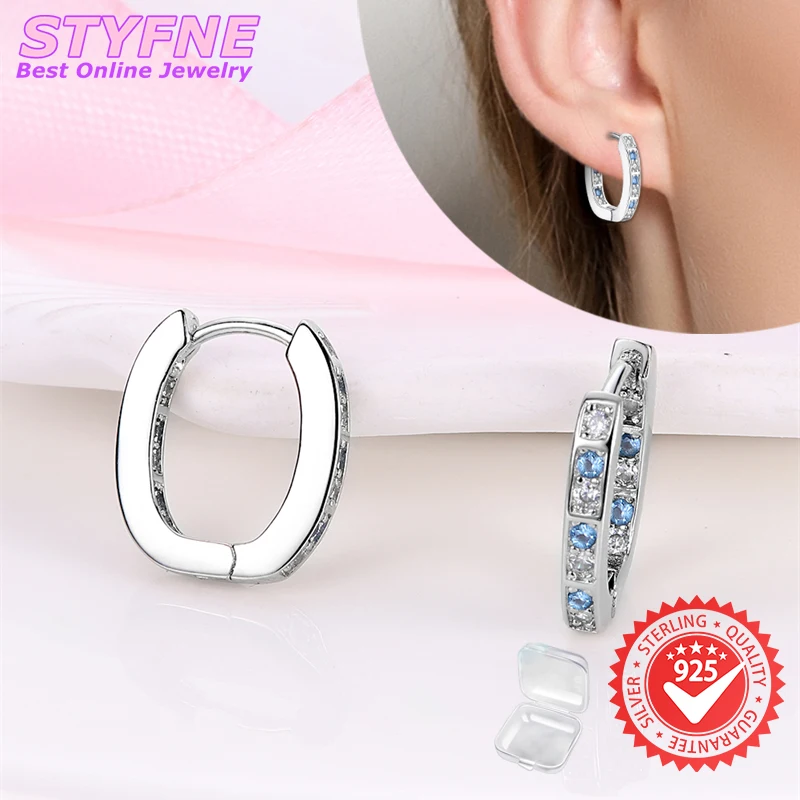 925 Sterling Silver Simple Classic Zircon Small U-Shaped Hoop Earrings for Women Fashion Earrings Jewelry Gifts for Women Girls