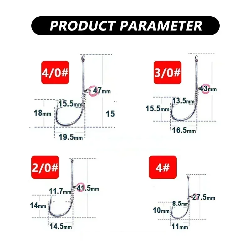 New Live Shrimp Fishing Hooks Strong Barbed Fixed Fishhook with Spring Carbon Steel Sharp Fishhooks Live Bait Hooks for Grouper