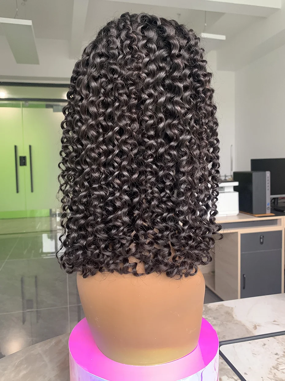 13x4 bob curto encaracolado perucas de cabelo humano 13x6 laço frontal 250 densidade natural cor preta cru birmanês peruca de cabelo encaracolado 10 12 14 Polegada