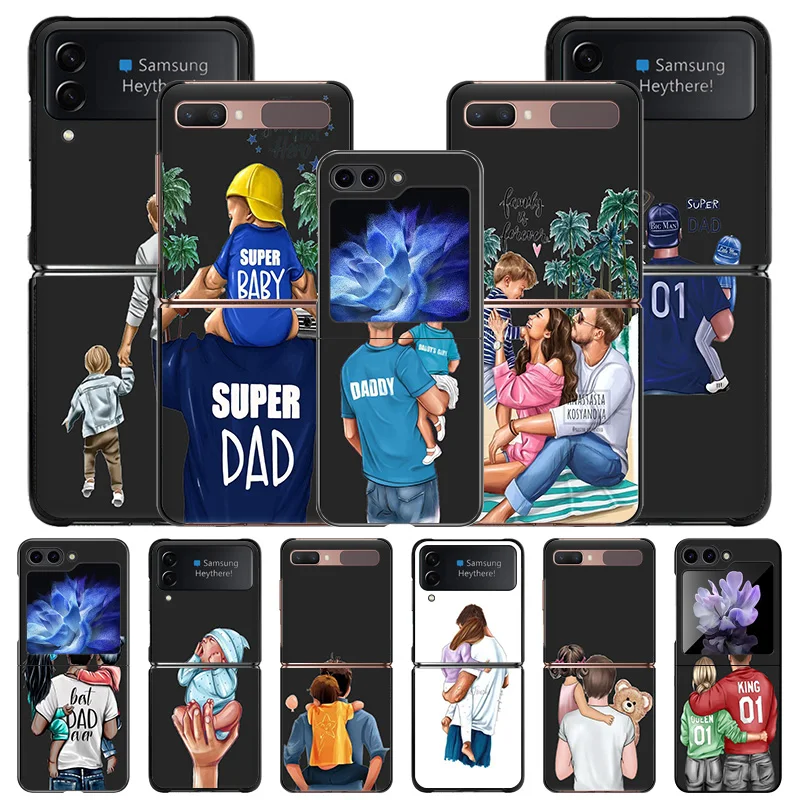 Hard Phone Cases For Samsung Z Flip 6 5 4 3 Galaxy Flip6 5G Flip5 Flip4 Flip3 Super Dad Baby Mom PC Black Matte Cover