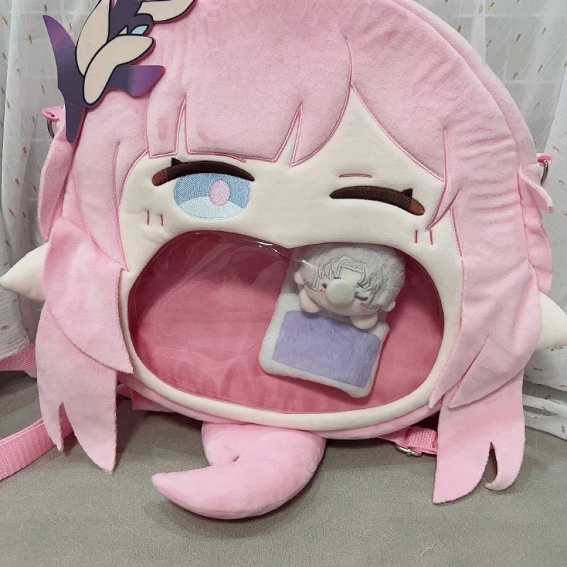 Honkai Impact 3rd Miss Pink Elf Elysia bolso transparente para salir, bolso de hombro informal, muñeca de algodón, accesorios de juguete de peluche, 35x37CM