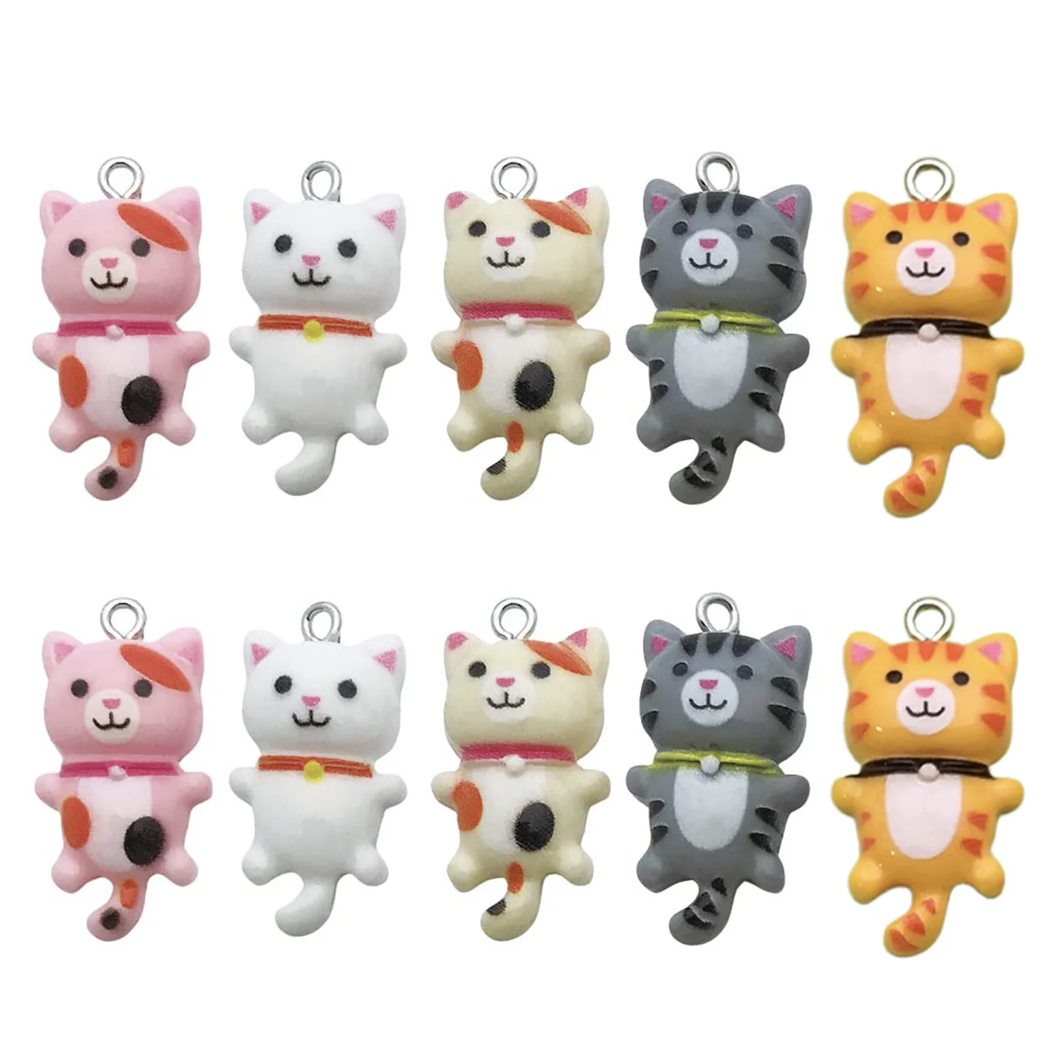 

10pcs 15*28mm Cartoon Cute Cat Design Charms 3D Resin Animal Pendants For DIY Bracelet Necklace Jewelry Making Accessories