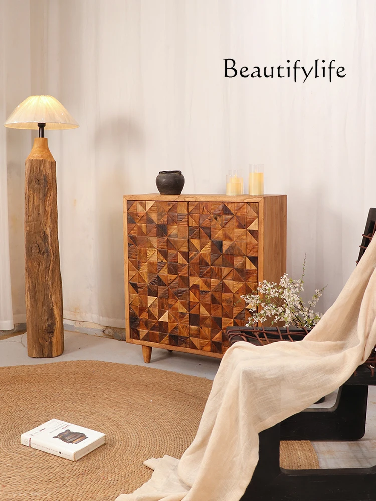 

Medieval entrance cabinet Solid wood living room against the wall Decoration storage Designer style High sense