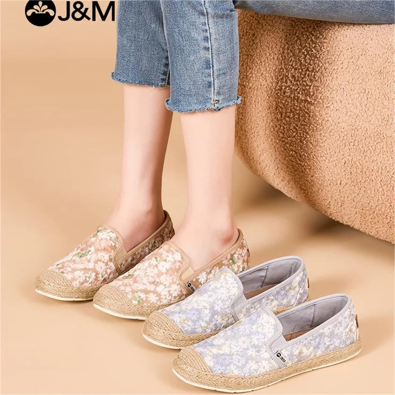 J&M Fisherman Shoes Women Luxury 2024 Spring Summer Espadrilles Flower Loafers Rubber Slip-on Lady Girl Casual Shoes Sneakers