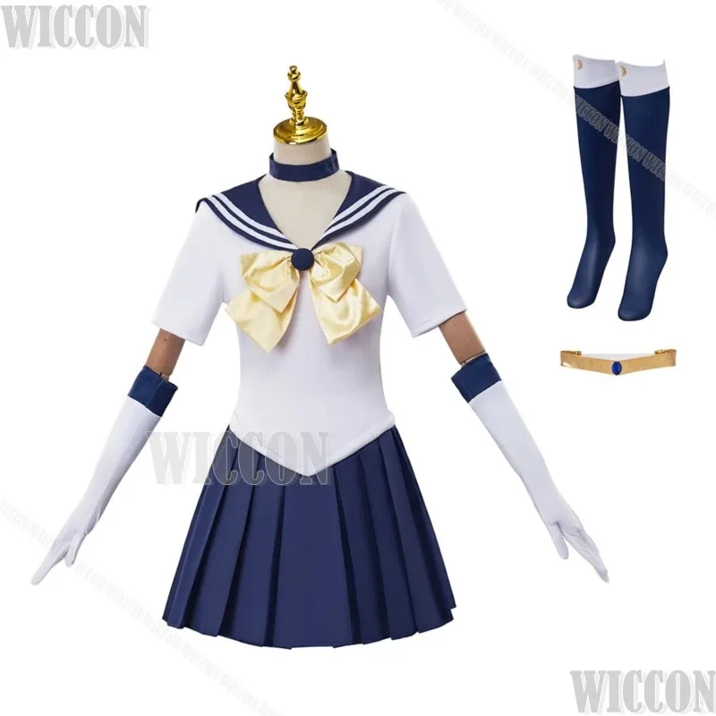 Disfraz de soldado, disfraz de Luna Tsukino Usagi Mizuno Ami, traje de marinero para mujer y niña, vestido con lazo, calcetines, guantes, uniforme personalizado de Halloween