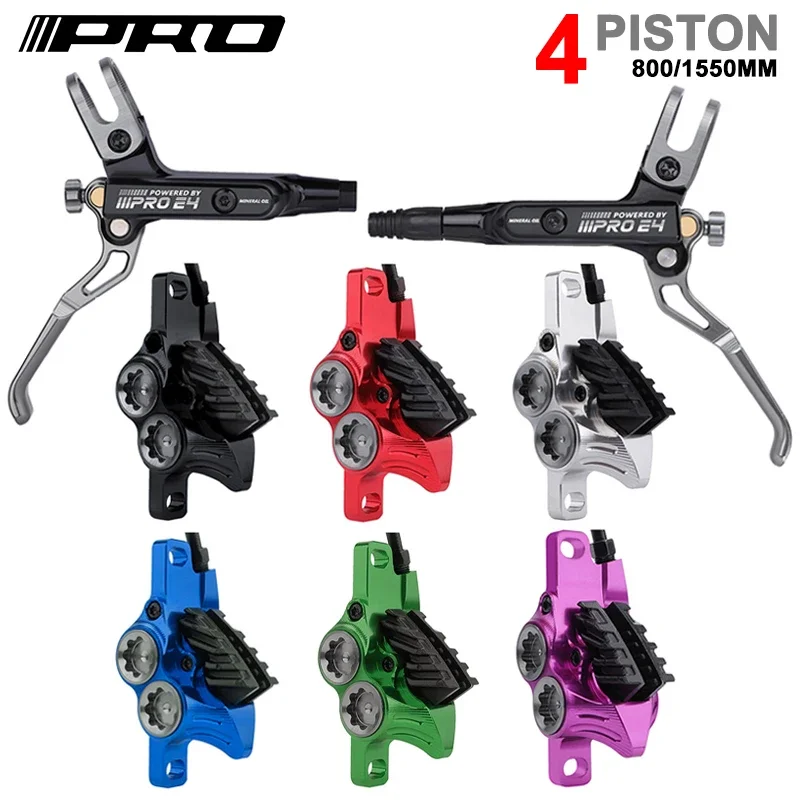 IIIPRO Bicycle Hydraulic Disc Brakes 4 Piston E4 MTB Brake Calipers MTB Brake Oil Pressure 800/1550mm Front and Rear Brakes