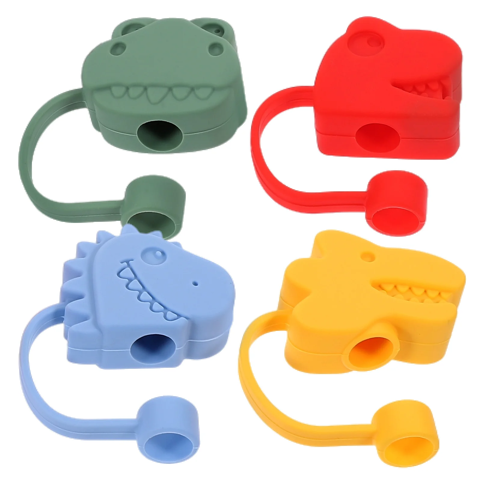 

4pcs Silicone Covers Reusable Cute Cartoon Dinosaur Drinking Straw Plugs Leakproof For Outdoor Use Adorable Straw Tips Lid