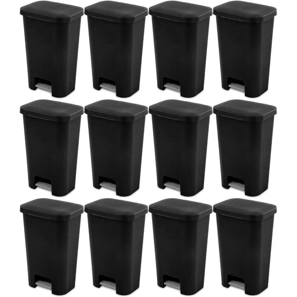 

11.9 Gallon Plastic Kitchen Trash Can with Wide Lid and Comfort Grip Handle, 12-Pack, Black