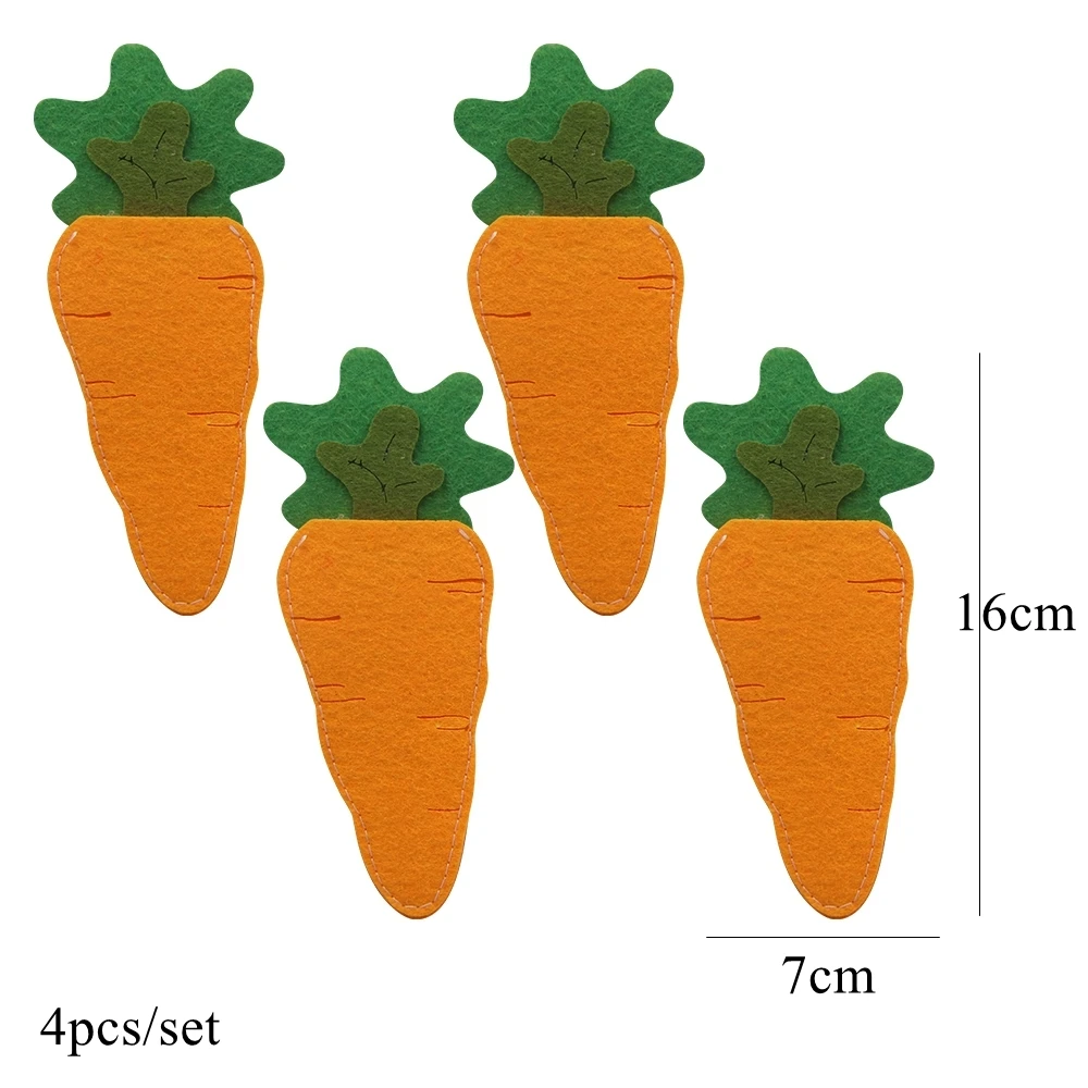 4pcs Easter Carrot Nonwoven Cloth Bags Knives Forks Colorful Bag Happy Easter Home Party Table Decoration Knives Forks Holder