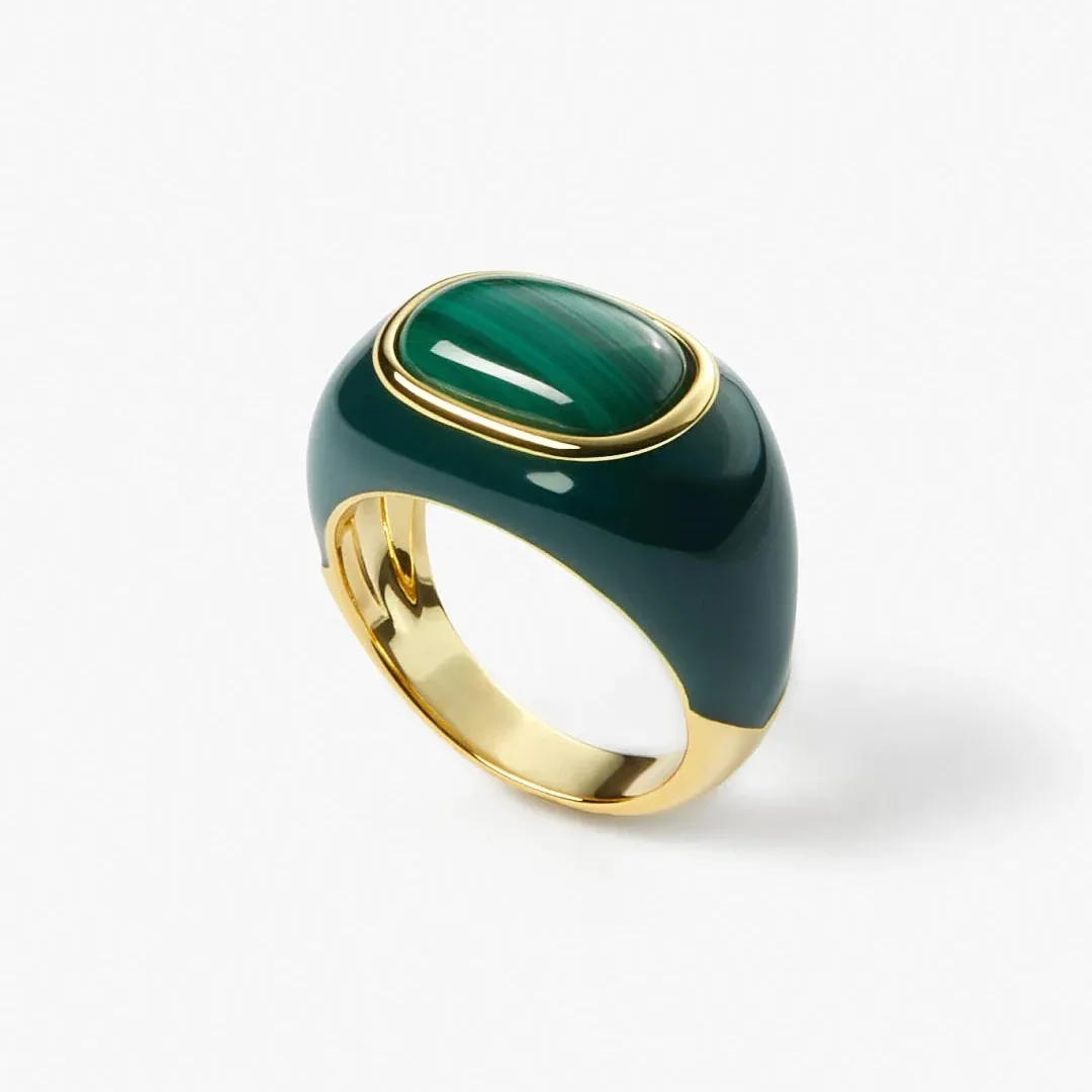 European and American Fashion Natural Malachite White Fritillaria Drop Glazed Ring, Small and Elegant Jewelry