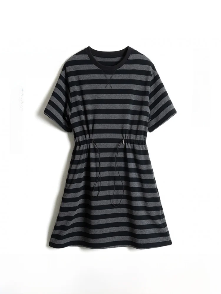 

Новая летняя женская юбка-труба больших размеров в полоску с завязками на талии, свободного прямого кроя, с эффектом похудения