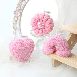 3D Valentine's Day Love Rose Bear Candle Silicone Mold DIY Silicone Woman Kissing Figurine Wedding Craft Gifts Deco