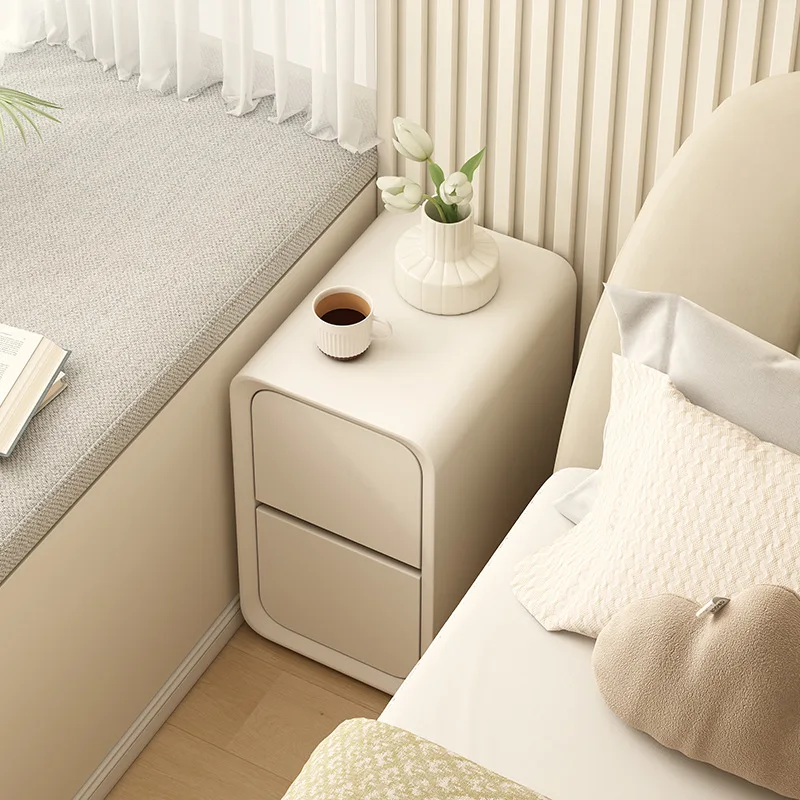 

solid wood bedroom storage gap, extremely narrow seam, simple and light luxury storage cabinet next to the home bed